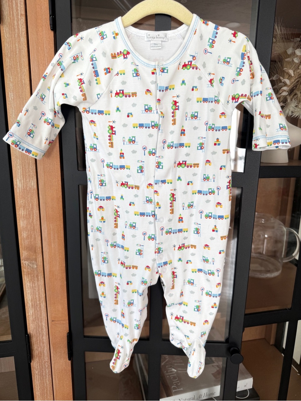 Kissy Kissy trains footies pima snaps baby boy cotton sleeper coverall print